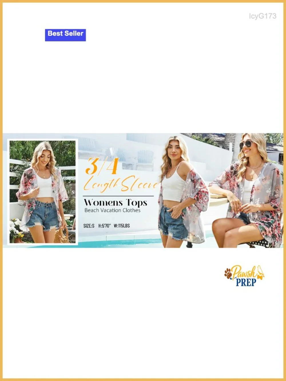 Women's Sheer Beach Cover Up Cardigan 3/4 Sleeve Loose Fit Flowy Lightweight